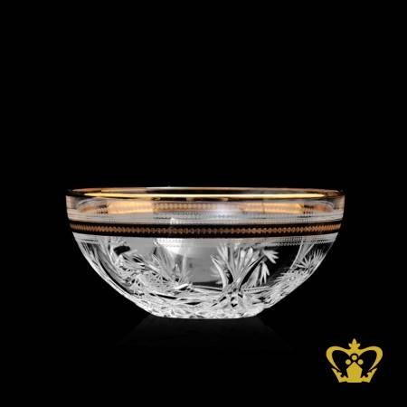 Elegant-modish-crystal-mini-bowl-handcrafted-with-golden-rim-and-intense-cuts-an-alluring-house-warming-gift-souvenir