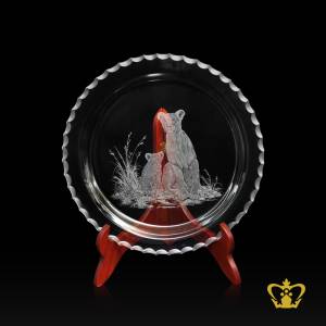 Crystal-center-plate-engraved-with-lion-and-cub-customized-text-engraving-logo