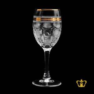 Alluring-crystal-sherry-glass-adorned-with-classic-golden-rim-hand-carved-intense-lovely-pattern-2-oz