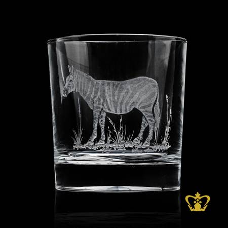 Zebra-animal-hand-engraved-rare-collection-beautiful-crystal-whisky-glass-10-oz