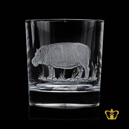Wild-animal-hippopotamus-hand-engraved-rare-collection-wildlife-crystal-whisky-glass-10-oz