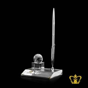 Personalized-crystal-pen-stand-with-globe-for-desktop-customized-with-your-name-designation-Logo