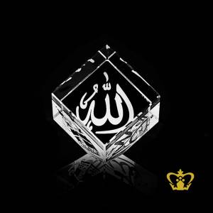 Three-Faced-Tilted-Crystal-Islamic-Occasions-Gift-Arabic-Word-Calligraphy-Allah-Muhammed-Rasul-Allah-and-the-Holy-Kaaba-Engraved-60X60X60-MM-Cube-Customized-Ramadan-Eid-Religious-Souvenir