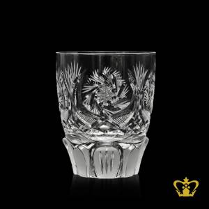 Elegant-crystal-whisky-glass-deep-leafs-petal-cut-on-the-bottom-and-Twirling-star-deep-leaf-design-around-the-glass