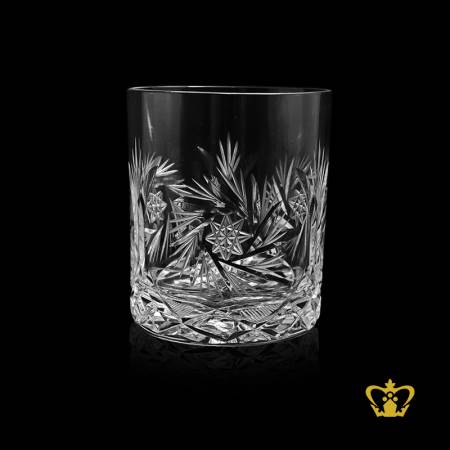 Elegant-whisky-tumbler-with-unique-crystal-cut-on-the-bottom-and-Twirling-star-deep-leaf-design-around-the-glass-10-Oz
