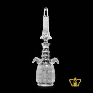 Crystal-whiskey-decanter-vintage-look-with-sparkling-heavy-cuts-twirling-star-and-two-horse-head