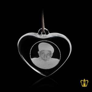 Heart-shape-crystal-pendant-with-2D-laser-engraved-Burhanuddin-Moula-religious-souvenir-gift-Bohra-community