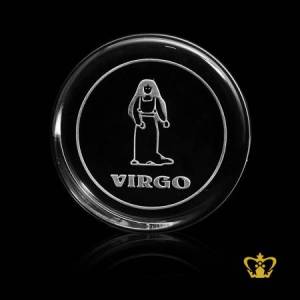 Manufactured-mesmerizing-crystal-round-paper-weight-engrave-Virgo-zodiac-sign