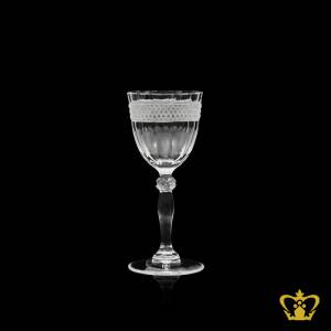 Handcrafted-wine-glass-vintage-style-decorated-with-classic-frosted-deep-pattern-cuts-elegant-unique-shaped-stem