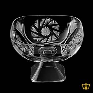 Modest-square-crystal-fruit-bowl-with-twirling-star-handcrafted-pattern-elegantly-footed