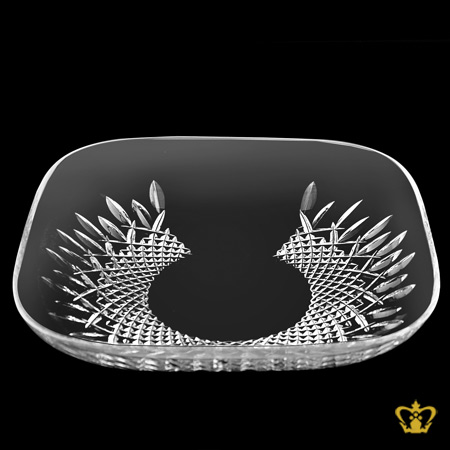 Classy-Square-decorative-crystal-bowl-adorned-with-graceful-hand-crafted-intense-diamond-leaf-pattern