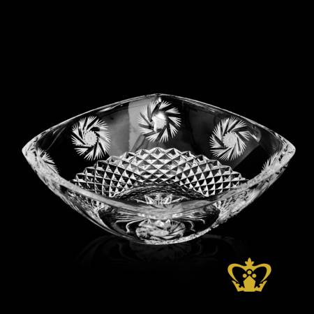Gorgeous-square-crystal-bowl-with-intense-diamond-cuts-and-traditional-twirling-star-pattern-handcrafted