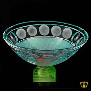 Versatile-green-footed-handcrafted-crystal-bowl-allured-with-frosted-pattern-and-round-facets