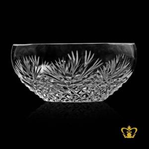 Special-oval-boat-shaped-crystal-candy-dish-nut-bowl-adorned-with-vintage-handcrafted-intense-leaf-and-diamond-cuts-