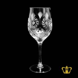 Handcrafted-crystal-burgundy-glass-with-long-stem-and-twirling-star-cuts-on-the-goblet