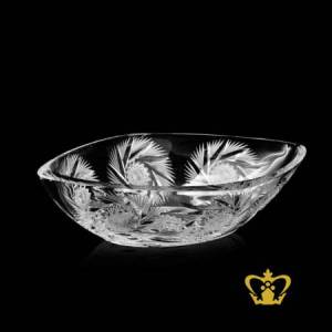 Decorative-oval-shaped-crystal-bowl-handcrafted-with-intense-cuts-an-alluring-gift-souvenir