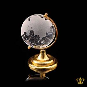 Handcrafted-Crystal-Globe-Stand-on-Golden-Color-Metal-Stand-Customized-Text-Logo