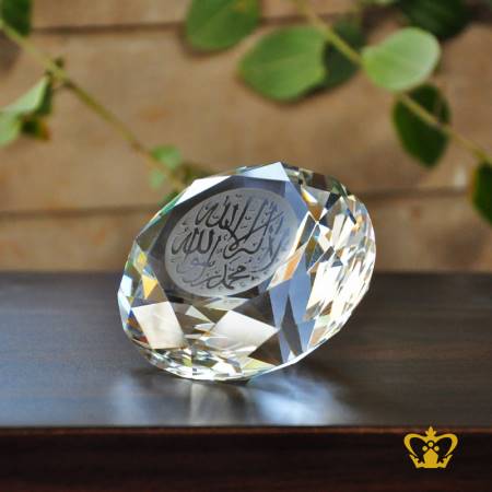 Round-Diamond-Cut-Crystal-Arabic-word-Calligraphy-Engraved-La-ilahailla-Allah-Muhammed-rasul-Allah-Islamic-Religious-Occasions-Gift-Eid-Ramadan-Souvenir