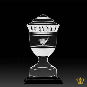 Personalized-Crystal-Cutout-of-Golf-Cup-Trophy-stands-on-Black-Crystal-Base-Customized-Text-Engraving-Logo