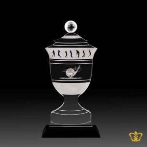 Personalized-Crystal-Golf-Trophy-Cutout-stands-on-Black-Crystal-Base-Customized-Text-Engraving-Logo