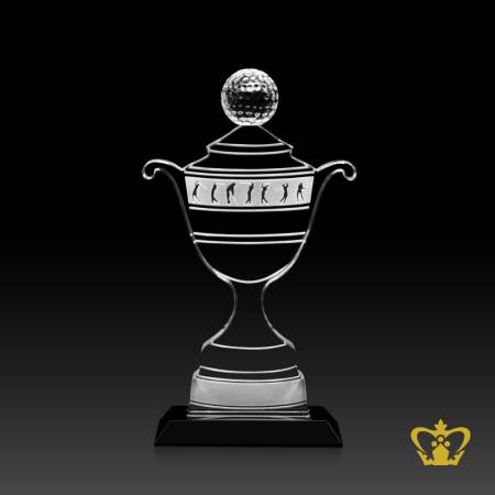 Personalized-Crystal-Golf-Cup-Cutout-Trophy-stands-on-Black-Crystal-Base-Customized-Text-Engraving-Logo