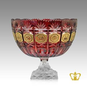 Deep-Leaf-Cross-Cuts-Decorative-Islamic-Religious-Ramadan-Eid-Gifts-Red-Crystal-Bowl-footed-Golden-Arabic-word-Calligraphy-Allah-Muhammad-the-Holy-Kaaba-Bismillah-Engraved