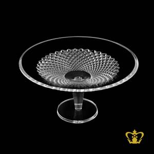Elegant-footed-modish-handcrafted-crystal-smooth-bowl-exclusive-design-adorned-with-intense-diamond-pattern-alluring-decorative-gift