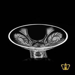 Stylish-footed-round-crystal-bowl-with-embellished-handcrafted-traditional-intense-twirling-star-leaf-cuts