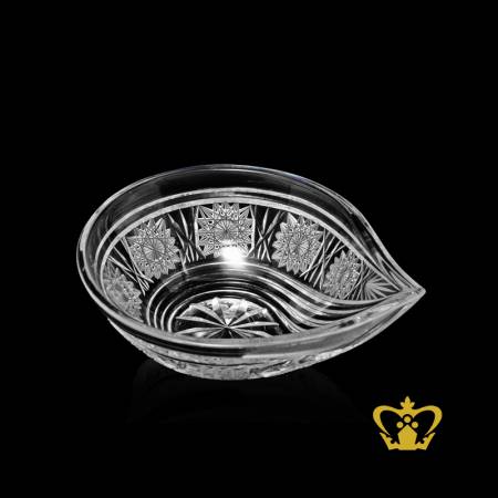 Tear-drop-shape-crystal-bowl-with-handcrafted-pattern-twirling-star-elegantly-carved-bottom-enhances-the-charm