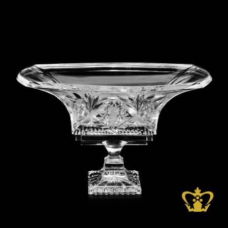 Fancy-rectangular-crystal-bowl-handcrafted-with-twirling-star-cuts-and-frosted-leaf-pattern