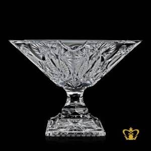 Triangle-shape-elegant-footed-crystal-bowl-embellished-with-exceptional-vintage-handcrafted-cuts-beautiful-gift-