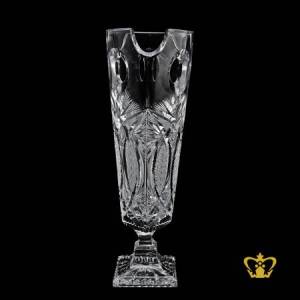 Impeccable-long-footed-crystal-vase-adorned-with-enchanted-timeless-handcrafted-intense-pattern