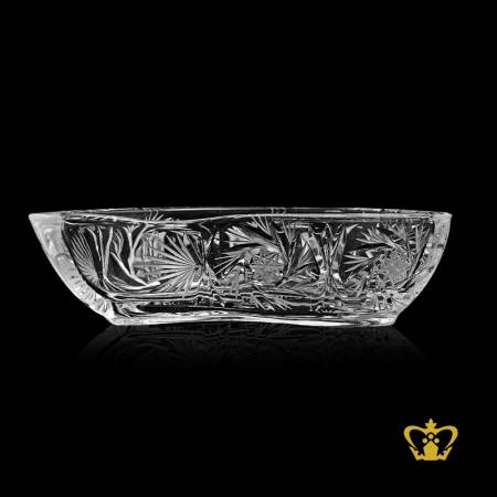 Unique-leaf-shaped-crystal-candy-dish-nut-bowl-with-vintage-twirling-star-pattern-hand-crafted