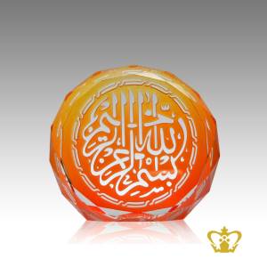 Crystal-Round-colored-Paper-Weight-with-Diamond-cut-and-engraved-Bismillah-ir-Rahman-ir-Rahim-Religious-Occasions-Gift-Eid-Ramadan-Souvenir