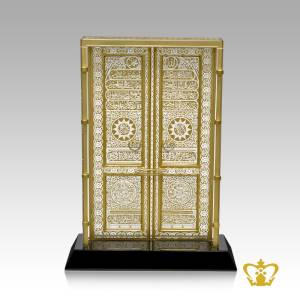 Crystal-holy-Kaaba-door-replica-handcrafted-Islamic-gift-with-golden-calligraphy-and-black-base