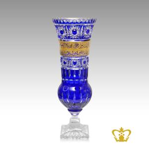 Blue-Crystal-Vase-Footed-Hand-crafted-Deep-Star-Cuts-Golden-Arabic-word-Calligraphy-Ayat-Al-Kursi-Engraved-Islamic-Decorative-Present-Religious-Ramadan-Souvenir-Eid-Gift