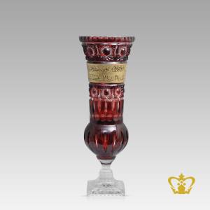 Ruby-crystal-footed-vase-golden-Arabic-word-calligraphy-engraved-Sura-Al-Fatiha-handcrafted-deep-star-cuts-decorative-Islamic-religious-occasion-Ramadan-Eid-gifts