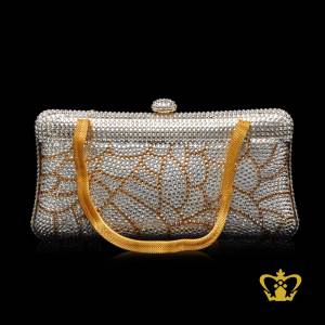 Embellished-luxurious-clutch-a-designer-purse-ornamented-with-golden-and-clear-crystal-diamond-leaf-pattern-an-opulent-gift-for-her