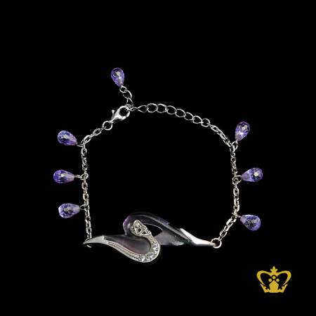 Silver-rhodium-plated-cherish-bracelet-violet-embellish-with-blue-drop-shape-crystal-diamond-exquisite-jewelry-gift-for-her