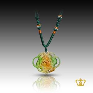 Green-flower-pendant-embellish-with-amber-crystal-stone-elegant-gift-for-her