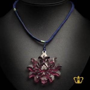 Violet-flower-pendant-embellish-with-clear-crystal-stone-elegant-gift-for-her