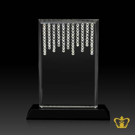 Crystal-rectangular-plaque-trophy-with-diamond-and-stand-on-black-base-customized-logo-text