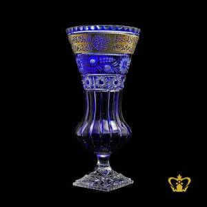 Blue-Crystal-Footed-Vase-Golden-Arabic-word-Calligraphy-Engraved-Bismillah-Ayatul-Kursi-deep-Leaf-Flower-Star-cuts-Decorative-Islamic-Religious-Occasion-Ramadan-Eid-Gifts