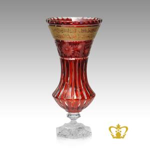 Ruby-crystal-decorative-vase-golden-Arabic-word-Ayat-Al-Kursi-engraved-deep-flower-cuts-handcrafted-Islamic-souvenir-religious-occasions-Ramadan-Eid-gifts