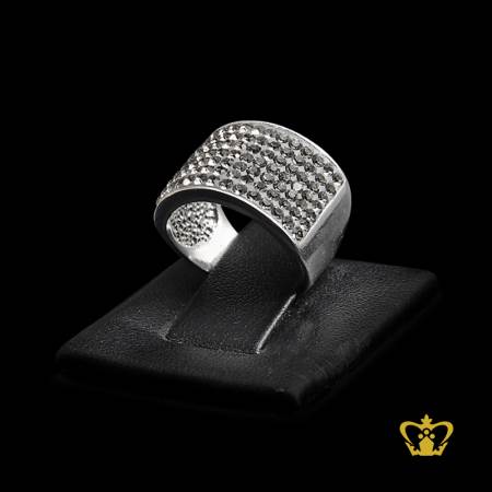 Classy-silver-ring-inlaid-with-sparkling-gray-crystal-diamond-lovely-gift-for-her