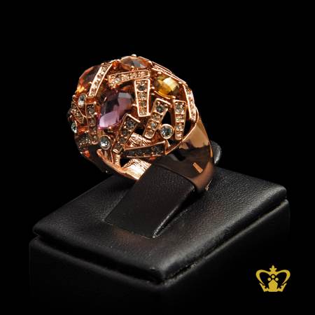 Stylish-rose-gold-oval-drop-ring-inlaid-with-sparkling-crystal-stone-lovely-gift-for-her