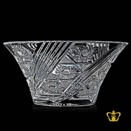 Twisting-pattern-intense-hand-carved-on-round-footed-crystal-bowl-gorgeous-decorative-gift