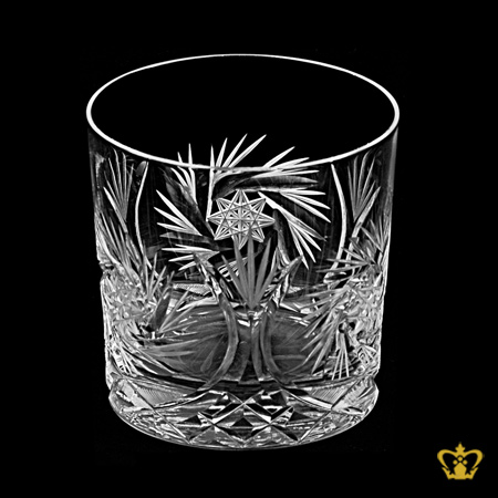 Crystal-whiskey-glass-tumbler-vintage-look-with-sparkling-heavy-cuts-twirling-star-10-oz