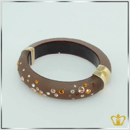Cast-enamel-brown-bangle-embellished-with-multicolor-crystal-diamond