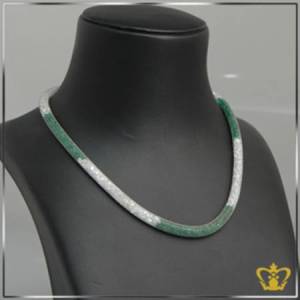 Mesh-tube-necklace-filled-with-white-and-green-crystal-stone-exquisite-jewelry-gift-for-her